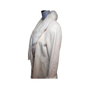 MAX RICHARDS IVORY FAUX FUR TRIMMED COAT